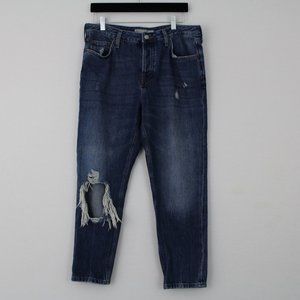 TopShop Motto Distressed Button Up Blue Jeans